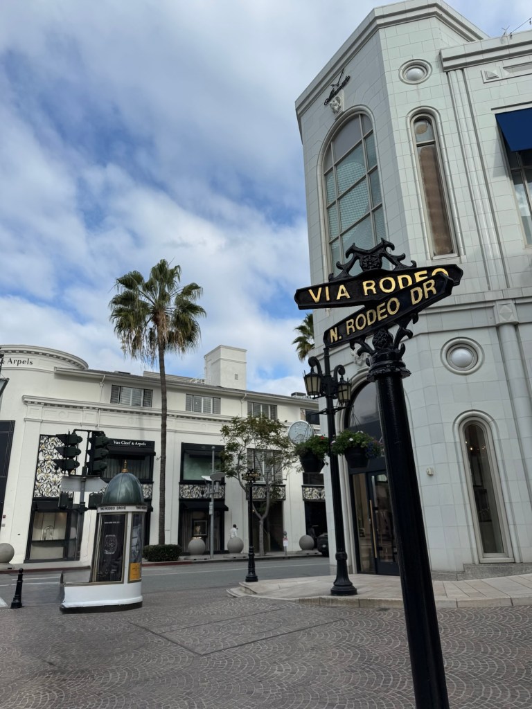 Buildings and signage at a corner on Rodeo Drive