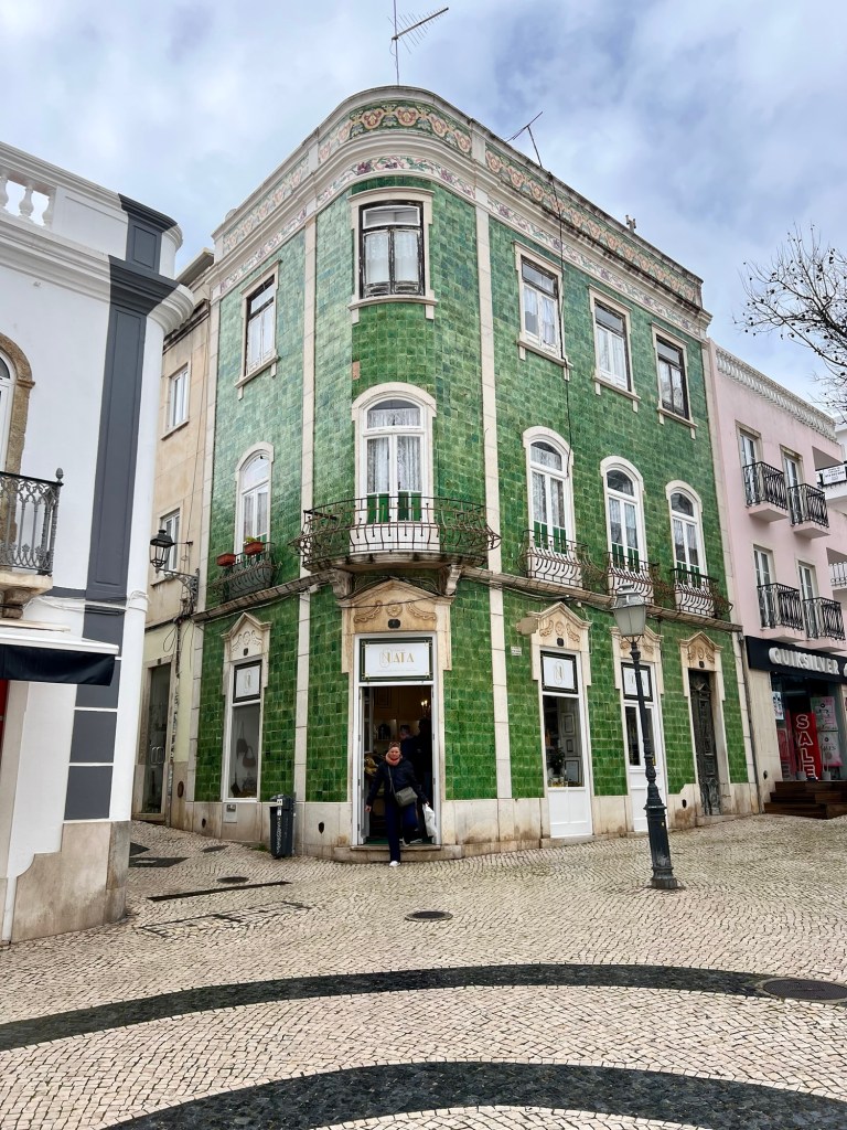 Beautiful green tiled building in Lagos, Portugal
