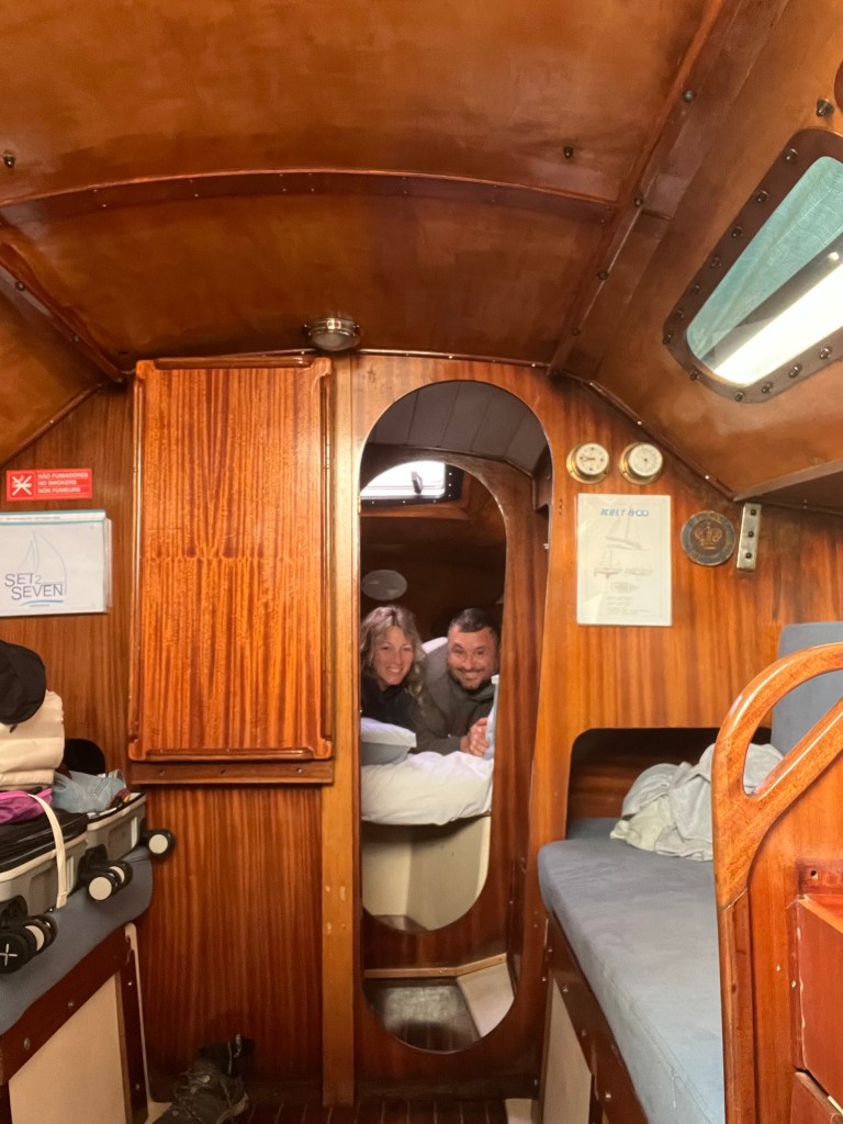 Inside the cabin of a sailboat