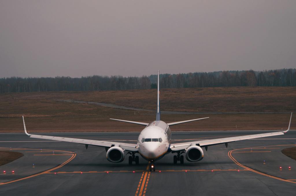 Commercial airplane on a runway